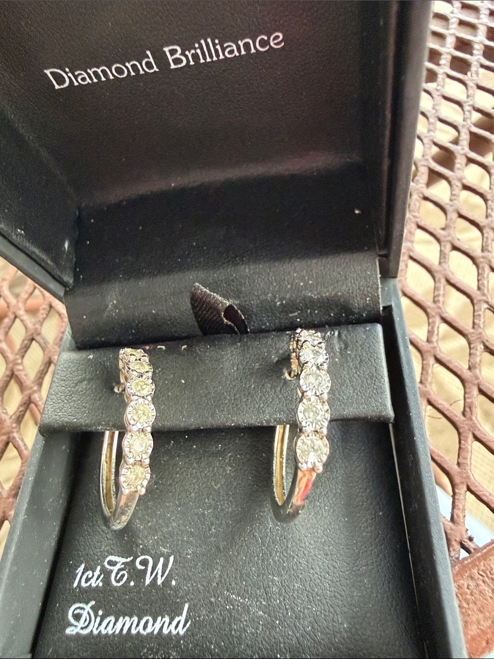Diamond Accent Hoop Earrings - White Gold Tone